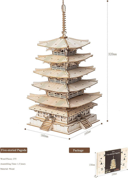 3D Puzzle Holz Modellbau Fünfstöckige Pagode Turm DIY Geschenk & Deko