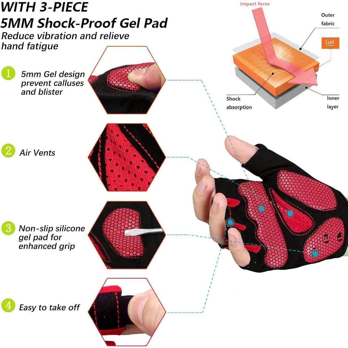 Fahrradhandschuhe Halbfinger Rot L atmungsaktiv SBR Gel