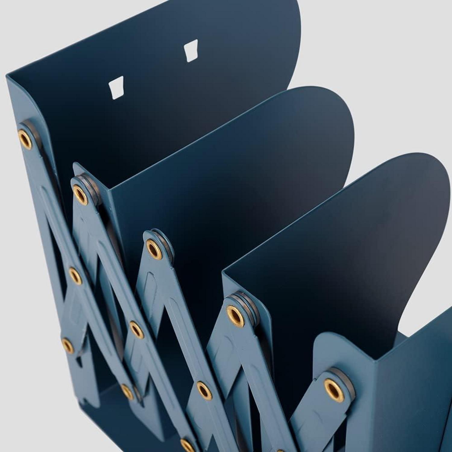 Qualsen Verstellbare Buchstützen mit Stifthalter, rutschfeste Bookends Blau