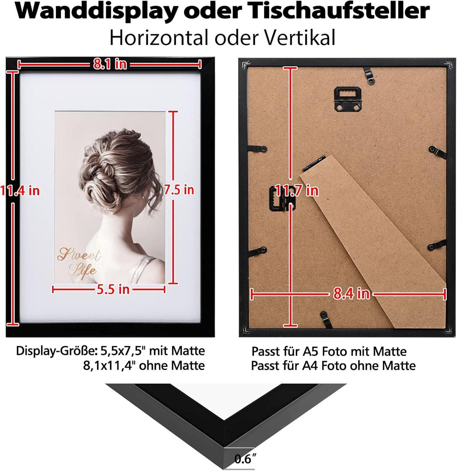 Egofine Bilderrahmen A4 Schwarz 4er-Set mit echtem Glas