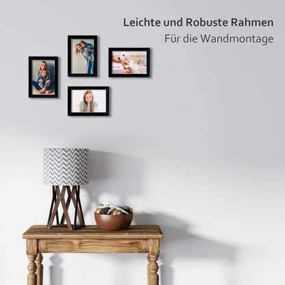 Egofine Bilderrahmen 10x15 4er Set Schwarz Holz Echtglas