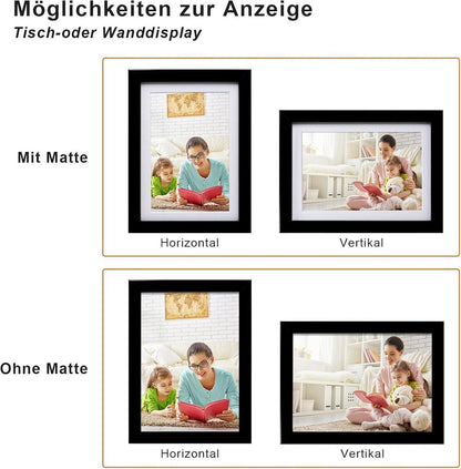 Bilderrahmen schwarz 13x18 cm 4er-Set Holz-Verbund mit echtem Glas