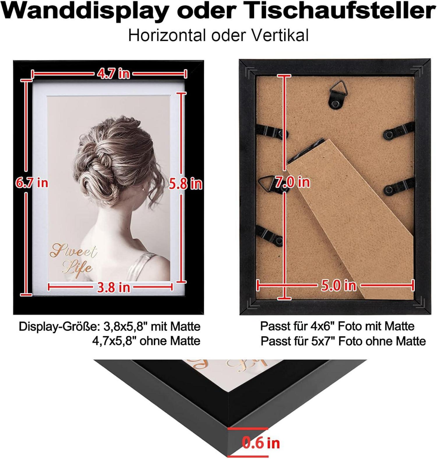 Egofine Bilderrahmen 13x18 cm Schwarz 4er-Set mit echtem Glas - Wand oder Tischdekoration