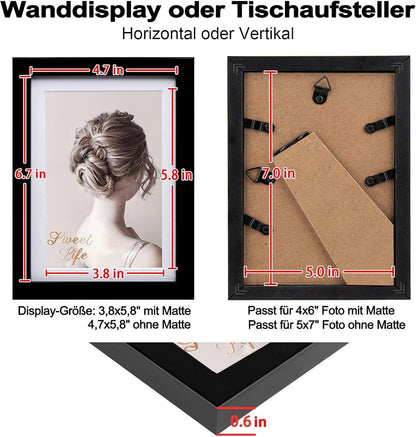 Egofine Bilderrahmen 13x18 cm Schwarz 4er-Set mit echtem Glas - Wand oder Tischdekoration