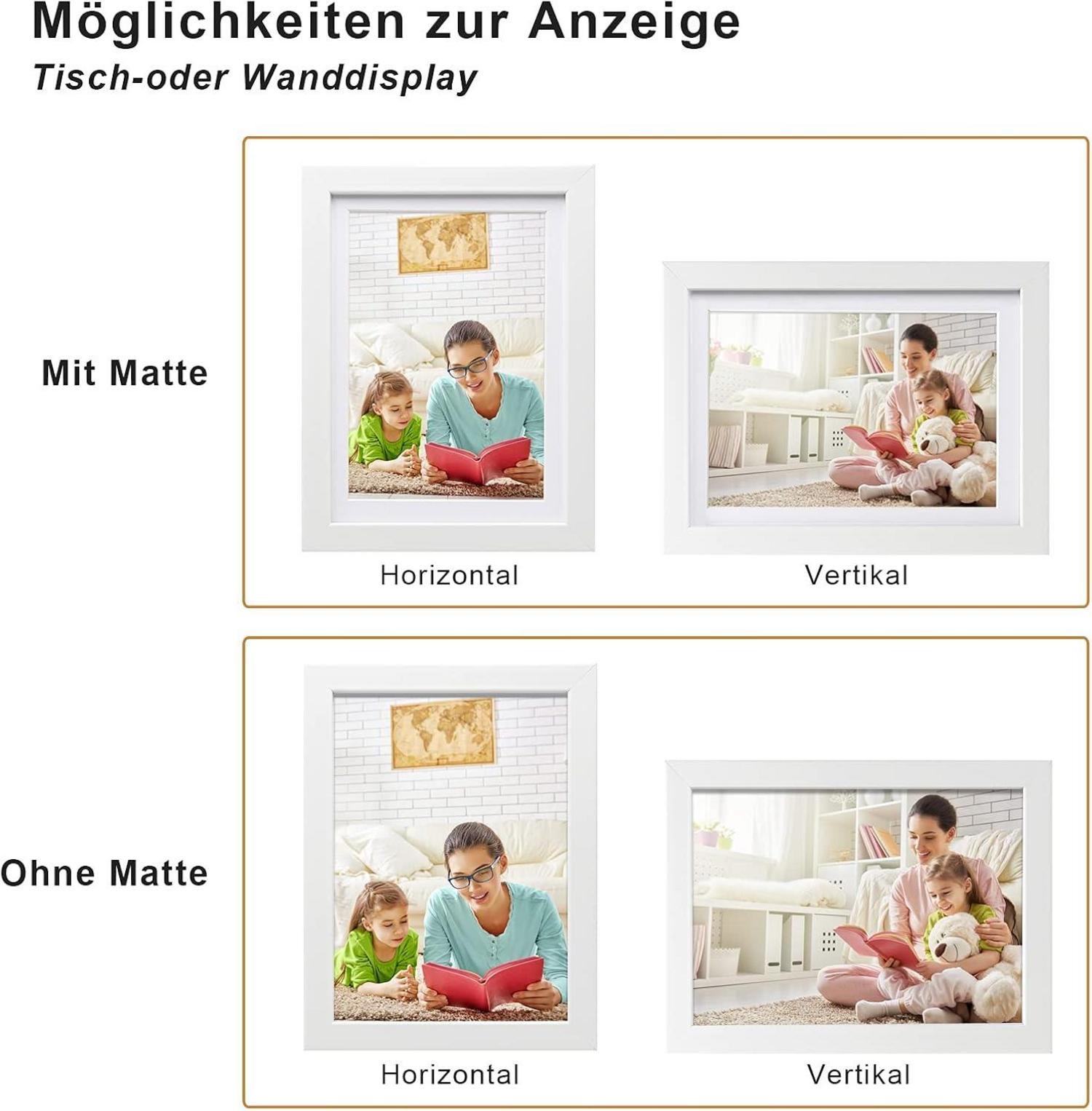 Bilderrahmen 13x18 cm Set aus Holz mit Acrylglas & Passepartout