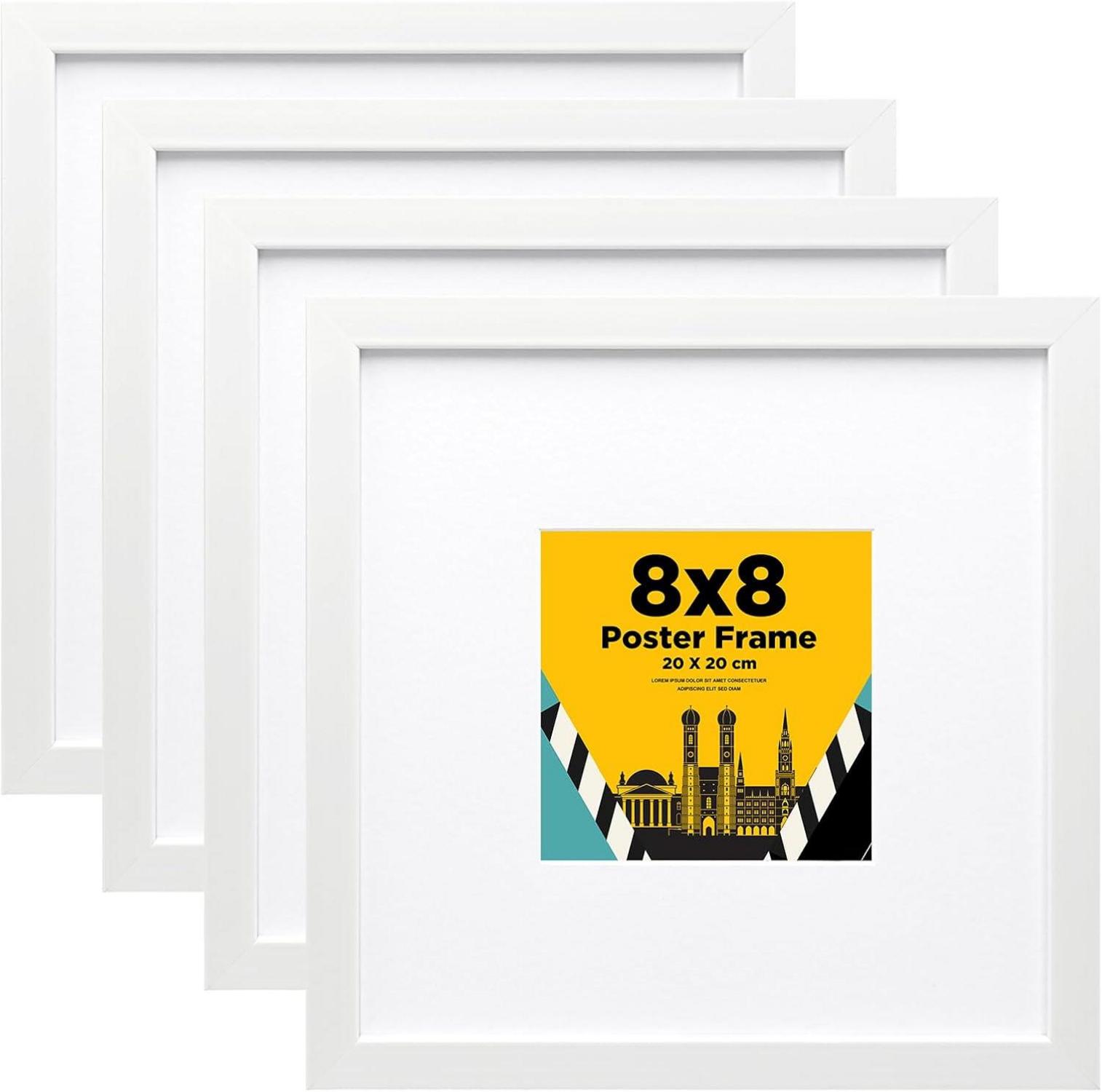 Bilderrahmen Set Weiß 20x20cm 4er Robuste Holz-Verbundrahmen mit Glas