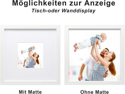 Bilderrahmen Set Weiß 20x20cm 4er Robuste Holz-Verbundrahmen mit Glas