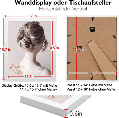 Bilderrahmen 30x40 cm Weiß 2er-Set mit echtem Glas - Robuste Holz-Verbundrahmen - Vertikal oder Horizontal - Wand & Tischdekoration