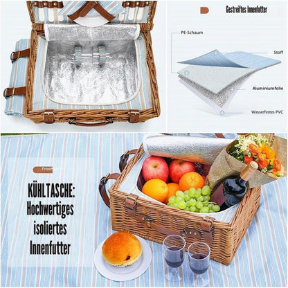 Picknickkorb Weide 4 Personen mit Zubehör & Decke