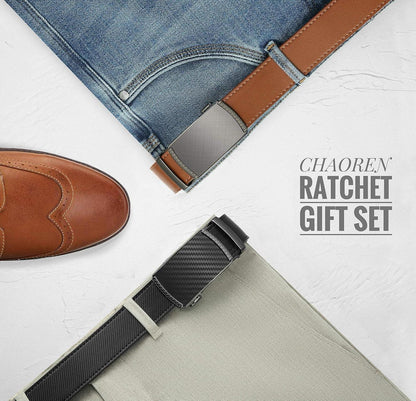 Automatik Ledergürtel Herren Ratsche 35mm verstellbar 2 Stücke mit Geschenkbox