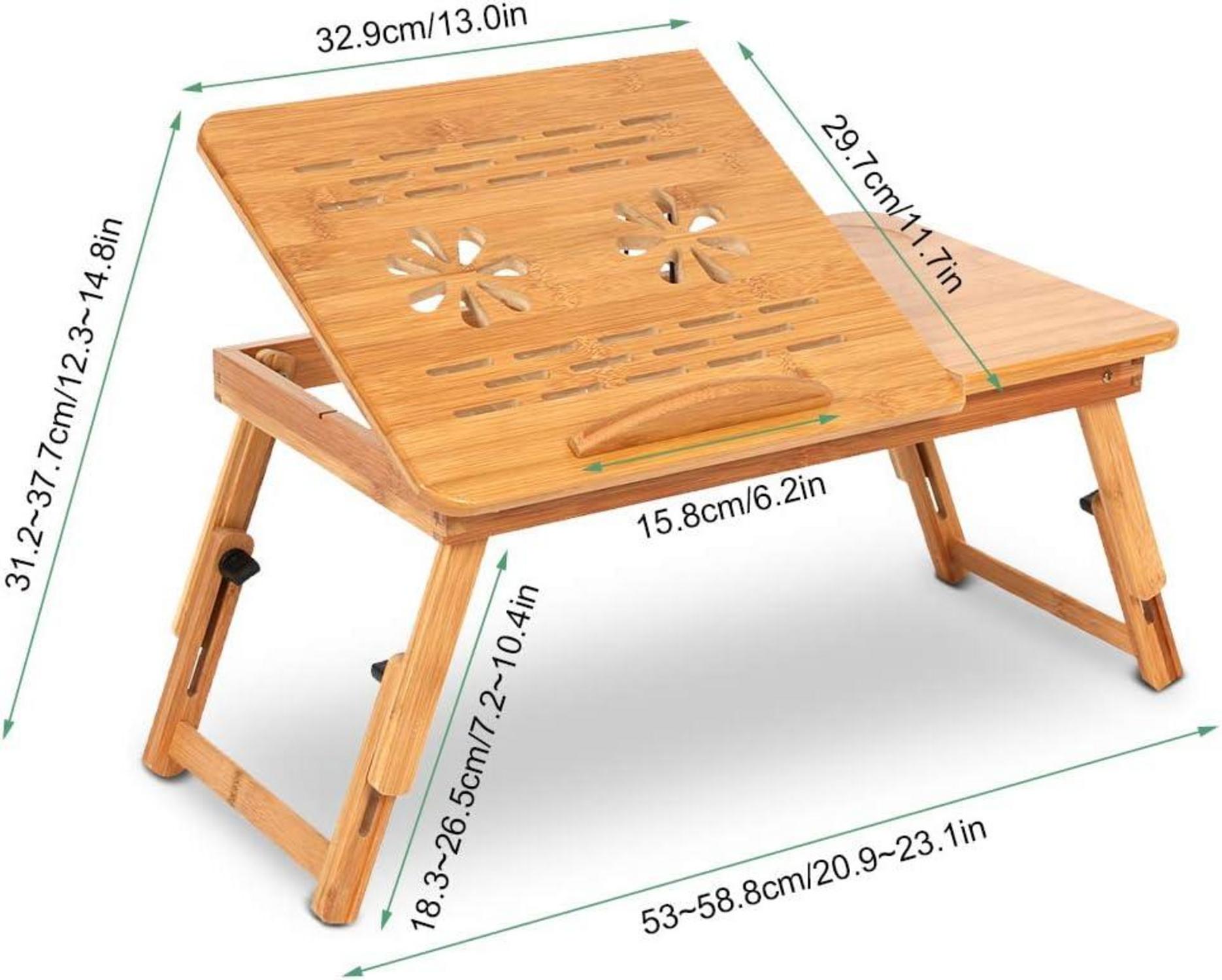 Bambus Laptoptisch höhenverstellbar mit Schublade 50x30x20 cm