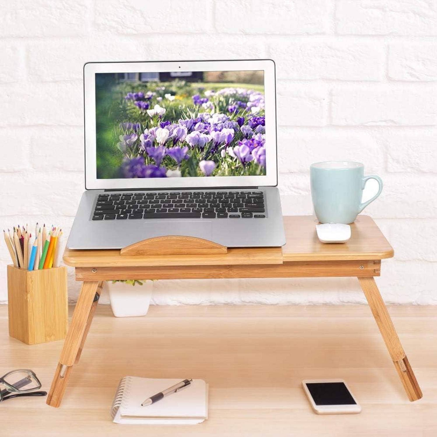 Bambus Laptoptisch höhenverstellbar mit Schublade, klappbarer Notebooktisch 50 * 30 * 20 cm