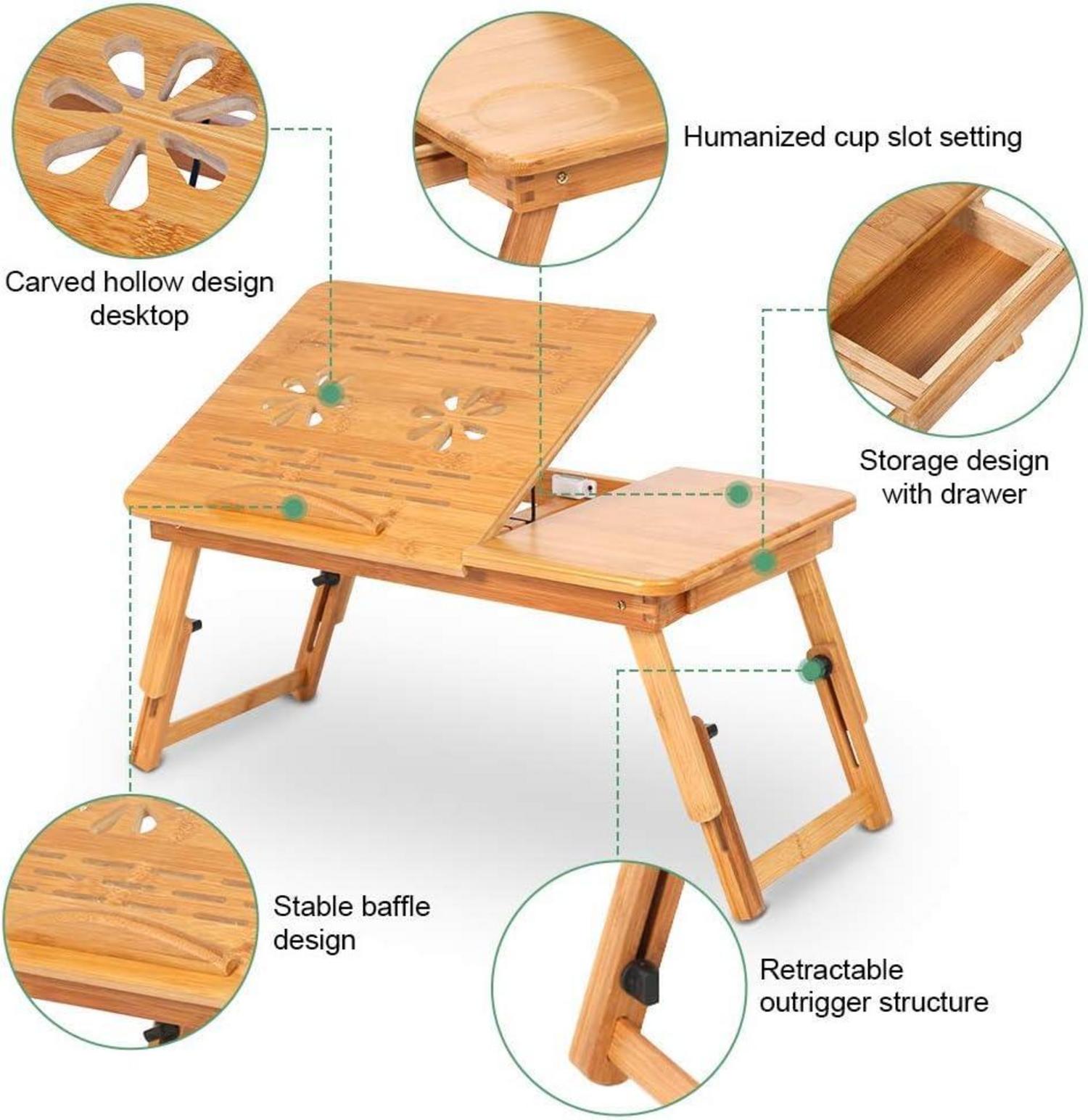 Bambus Laptoptisch Schreibtisch klappbar höhenverstellbar Schublade 50x30 cm