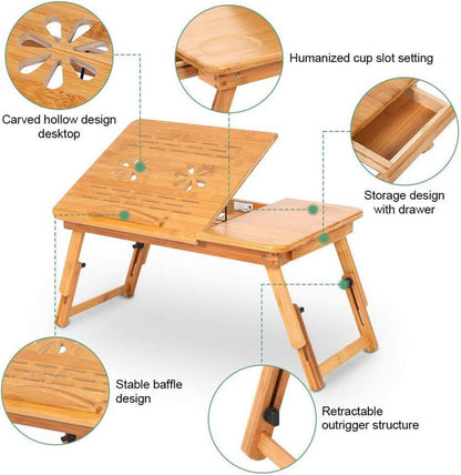 Bambus Laptoptisch Schreibtisch klappbar höhenverstellbar Schublade 50x30 cm