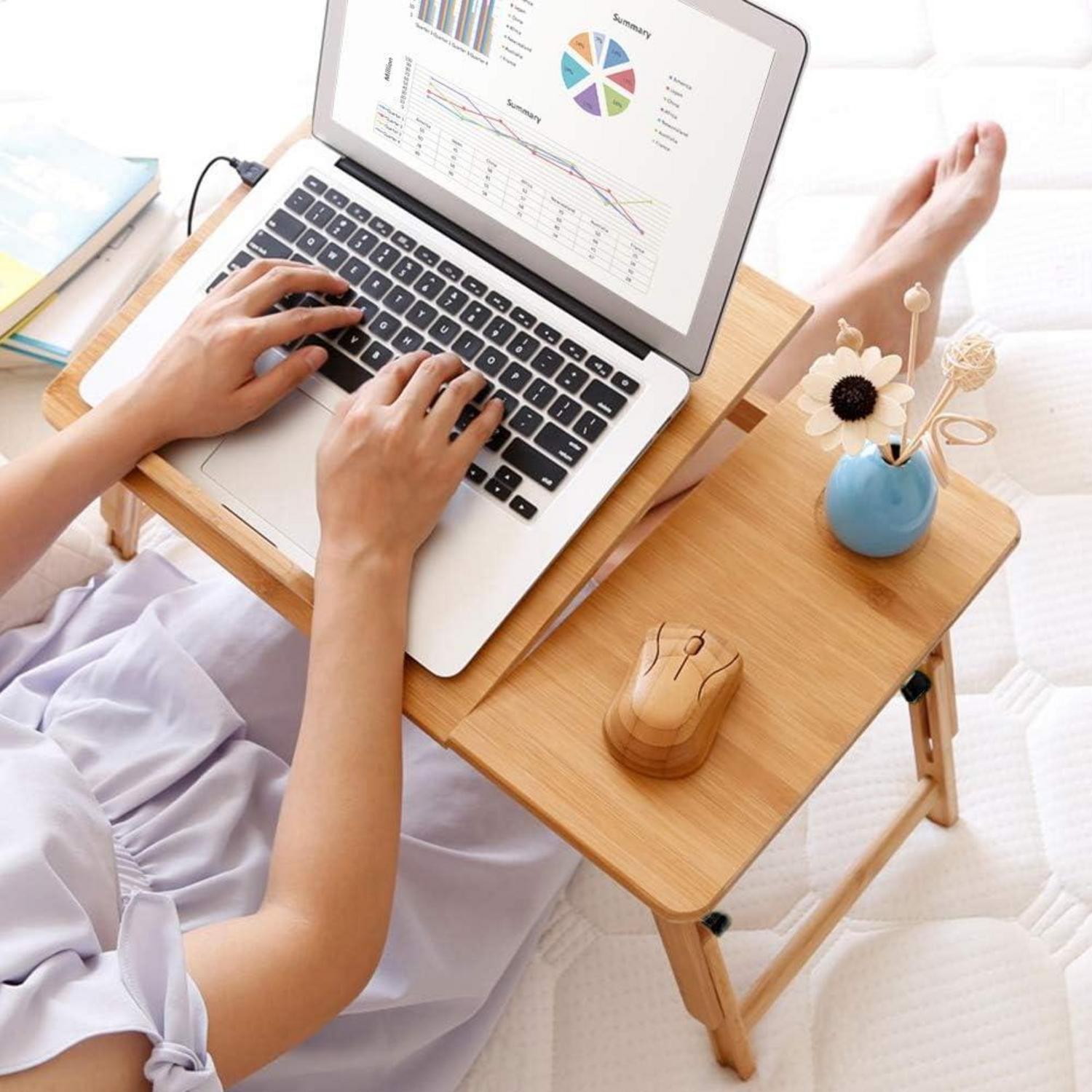 Bambus Laptoptisch Schreibtisch klappbar höhenverstellbar Schublade 50x30 cm