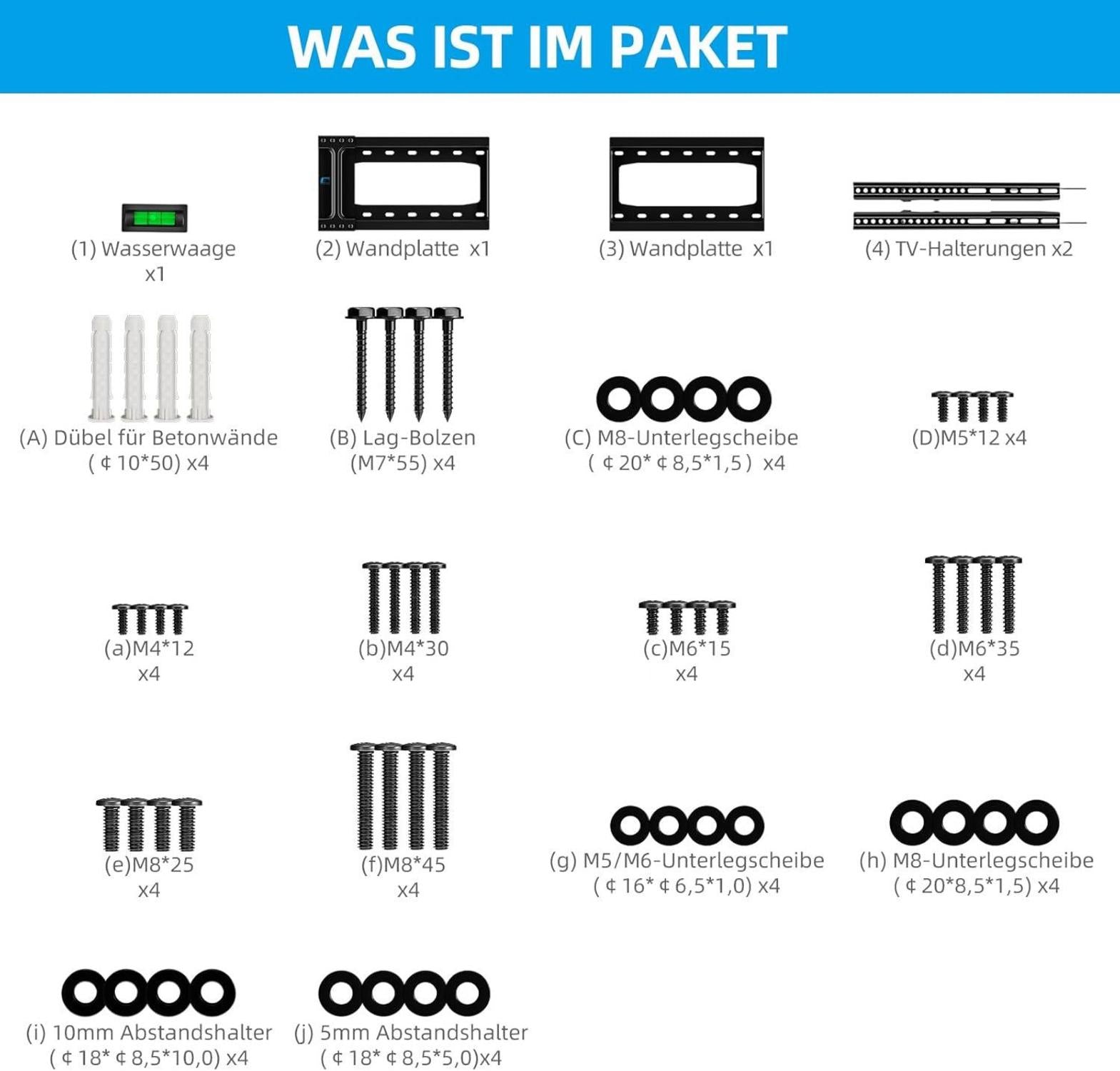 TV Wandhalterung Neigbar Universal 32-75 Zoll Flach Curved Fernseher bis zu 75KG VESA 600x400mm