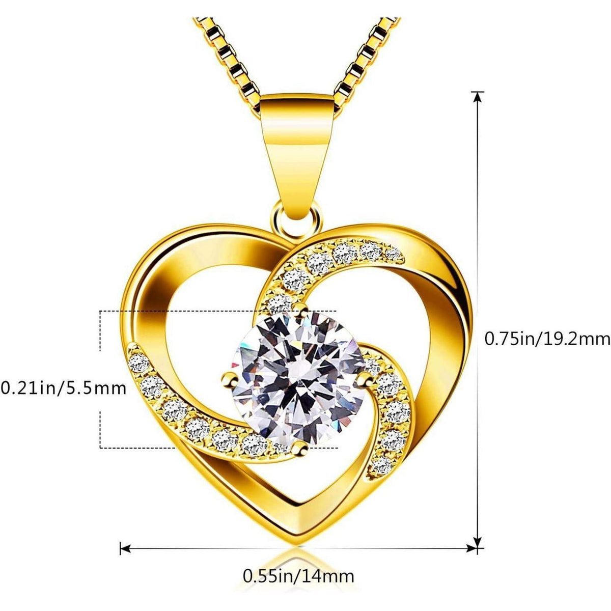 Sterling Silber Halskette Herz mit Zirkonia "Liebe ist das Glück" 45cm goldfarben