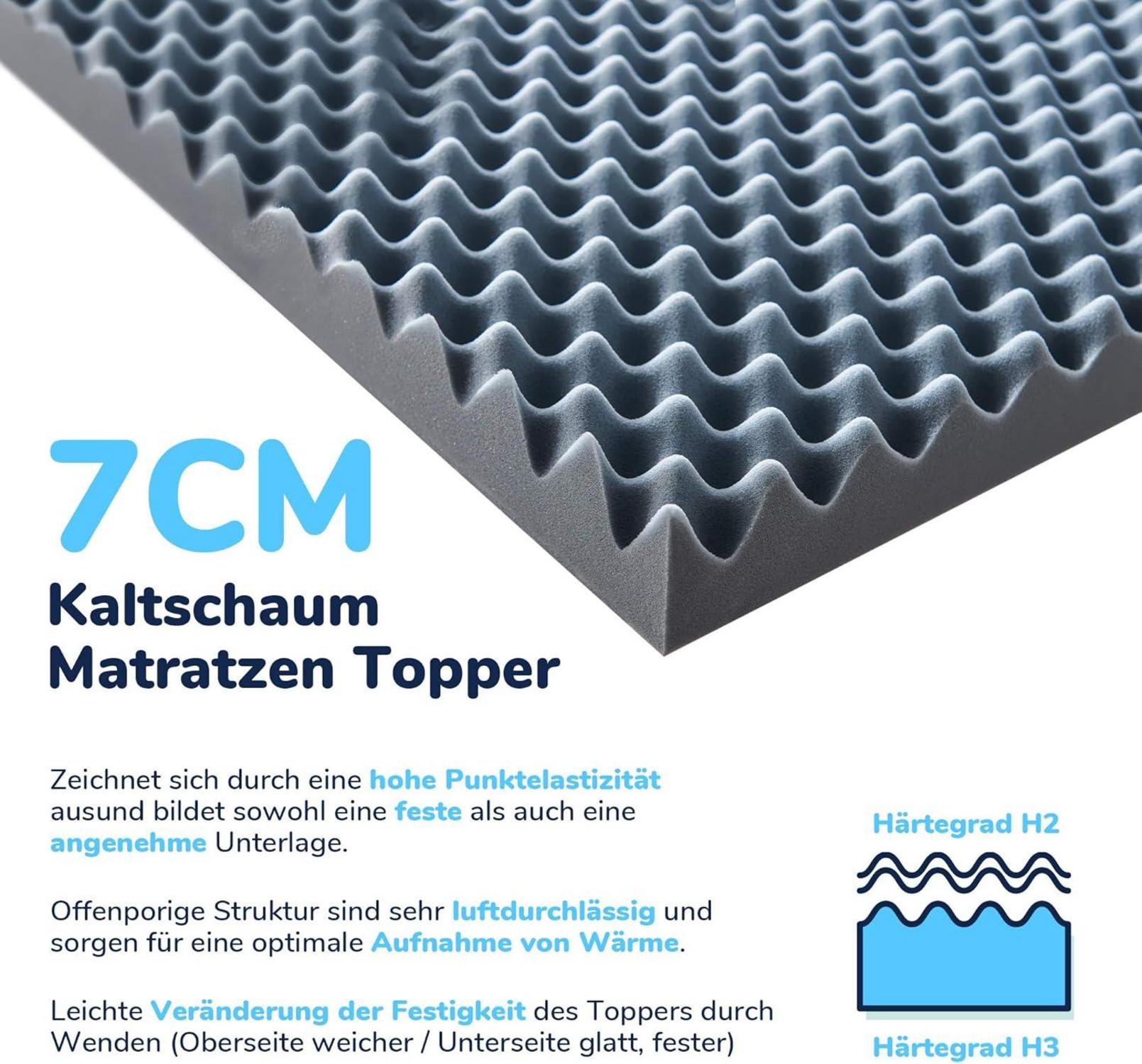 Kaltschaum Topper 180x200cm H2&H3 Matratzenauflage 7cm