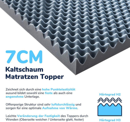 Kaltschaum Topper 180x200cm H2&H3 Matratzenauflage 7cm