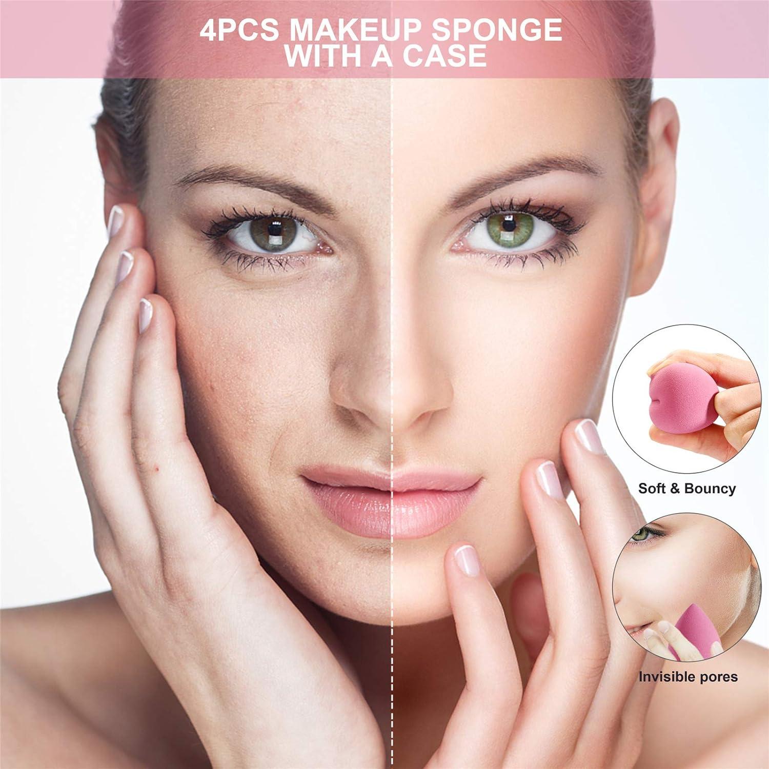 Make up Schwamm Set 4 Stück Beauty Blender Foundation Sponges in Aufbewahrung