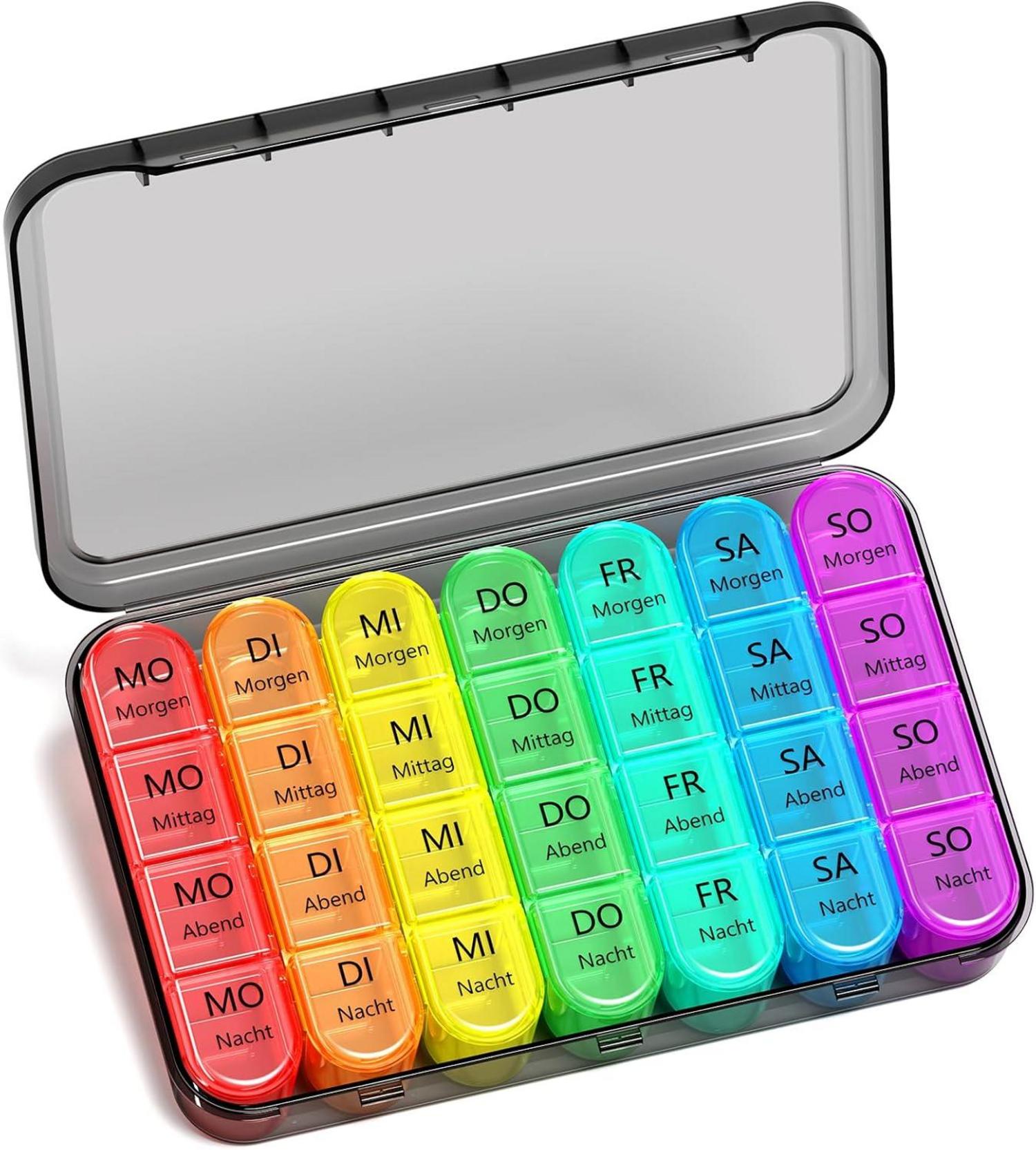 Tablettenbox 7 Tage Betife BPA frei 4 Fächer Schwarz