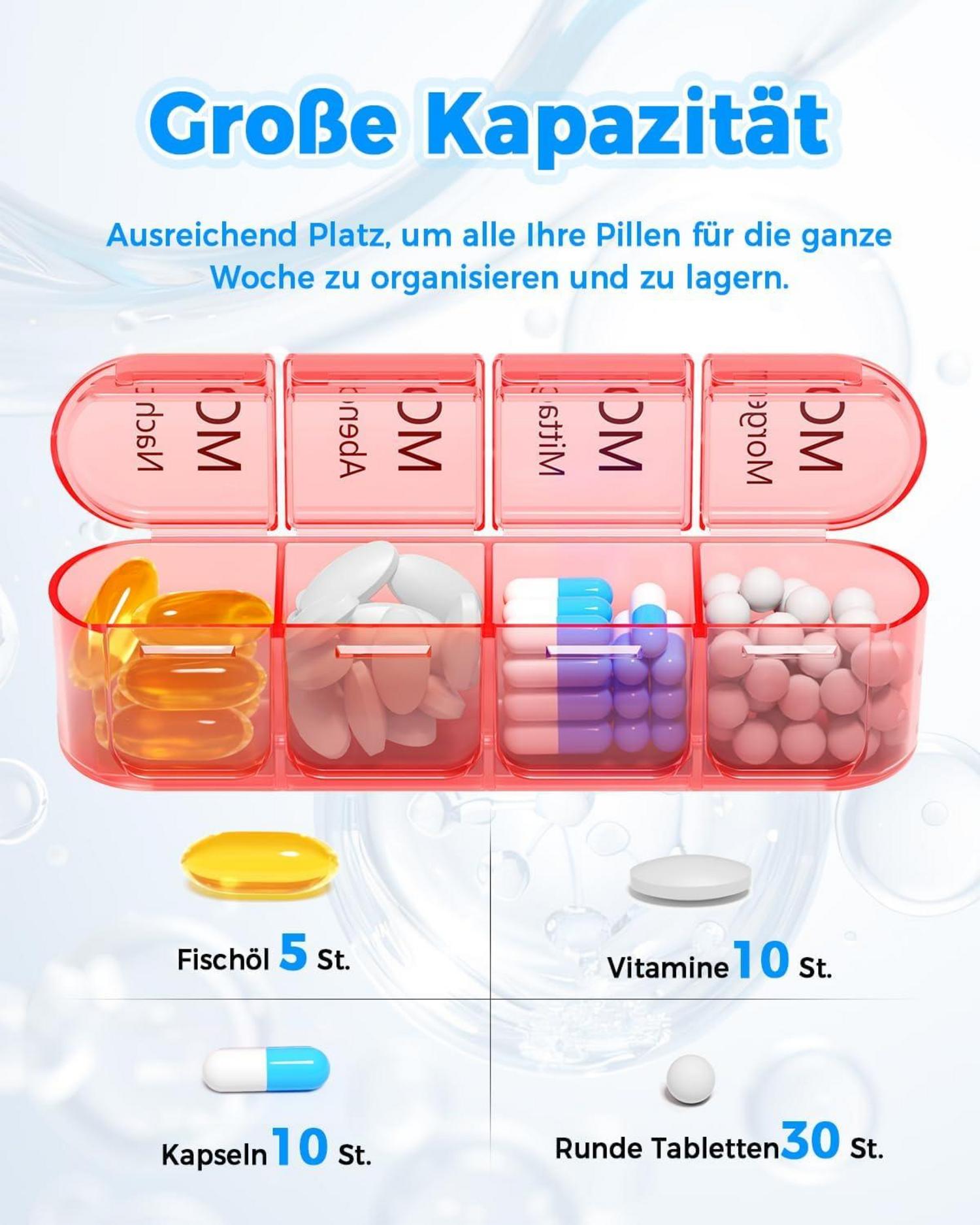 Tablettenbox 7 Tage Betife BPA frei 4 Fächer Schwarz