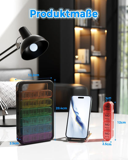 Tablettenbox 7 Tage BPA Frei Medikamentenbox 4 Fächer Schwarz