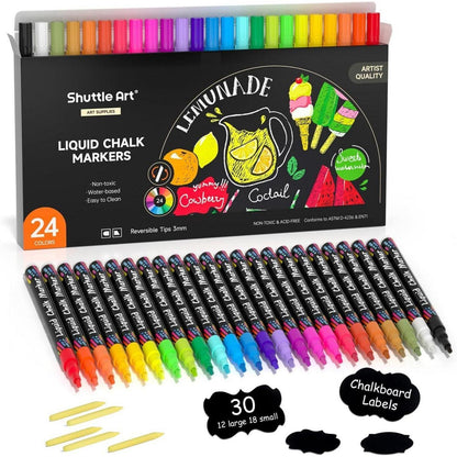 Shuttle Art Kreidemarker-Set: 24 bunte Kreidestifte mit 3mm