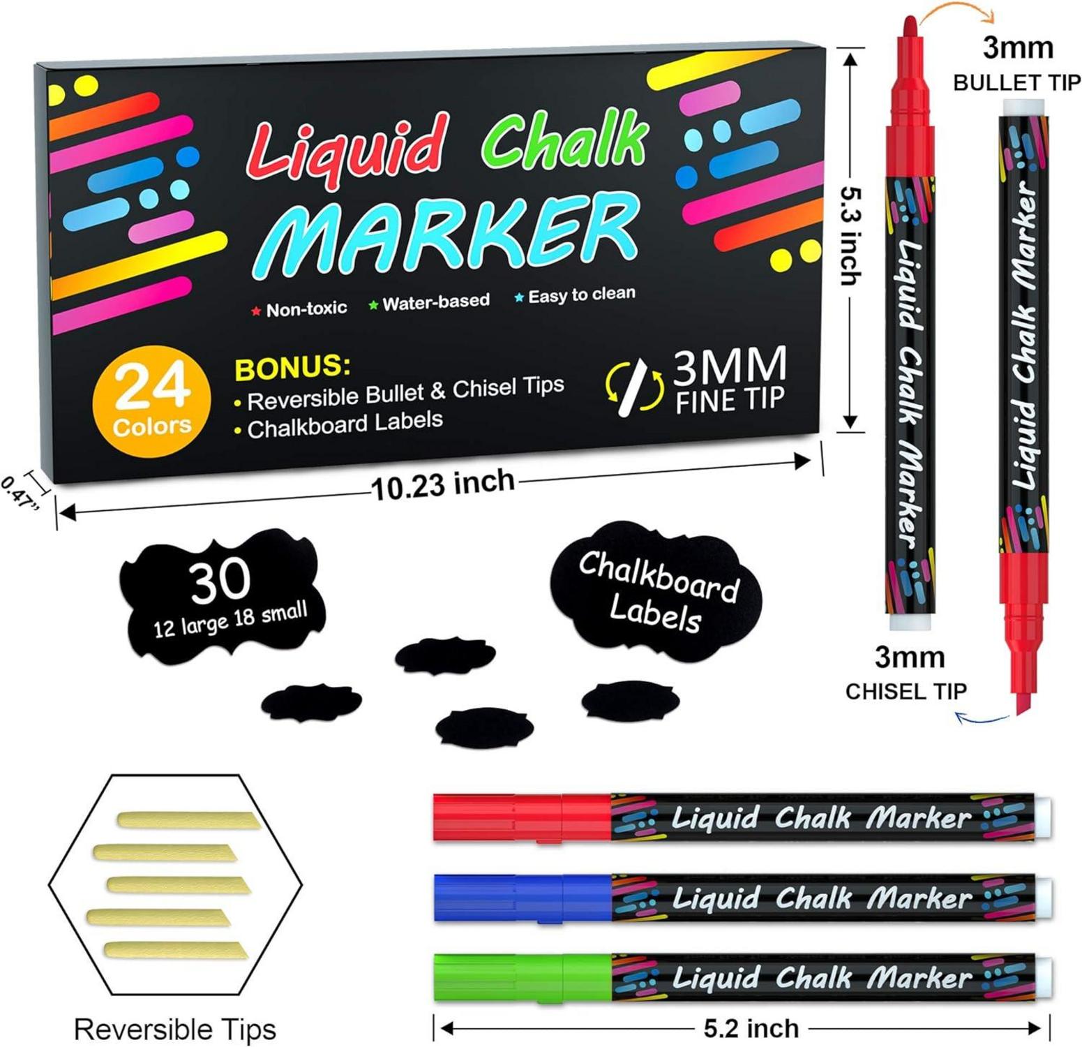 Shuttle Art Kreidemarker-Set: 24 bunte Kreidestifte mit 3mm