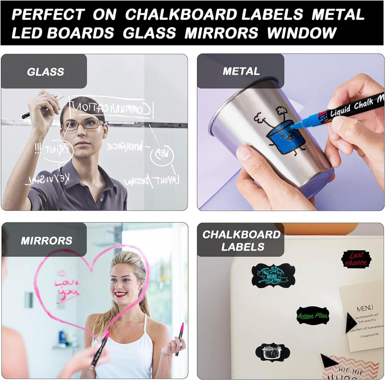 24 bunte Kreidestifte Set 3mm Spitze abwaschbare Tinte 26 Schilder 5