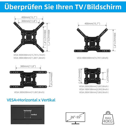 TV Wandhalterung Schwenkbar Neigbar 26-55 Zoll Flach Curved