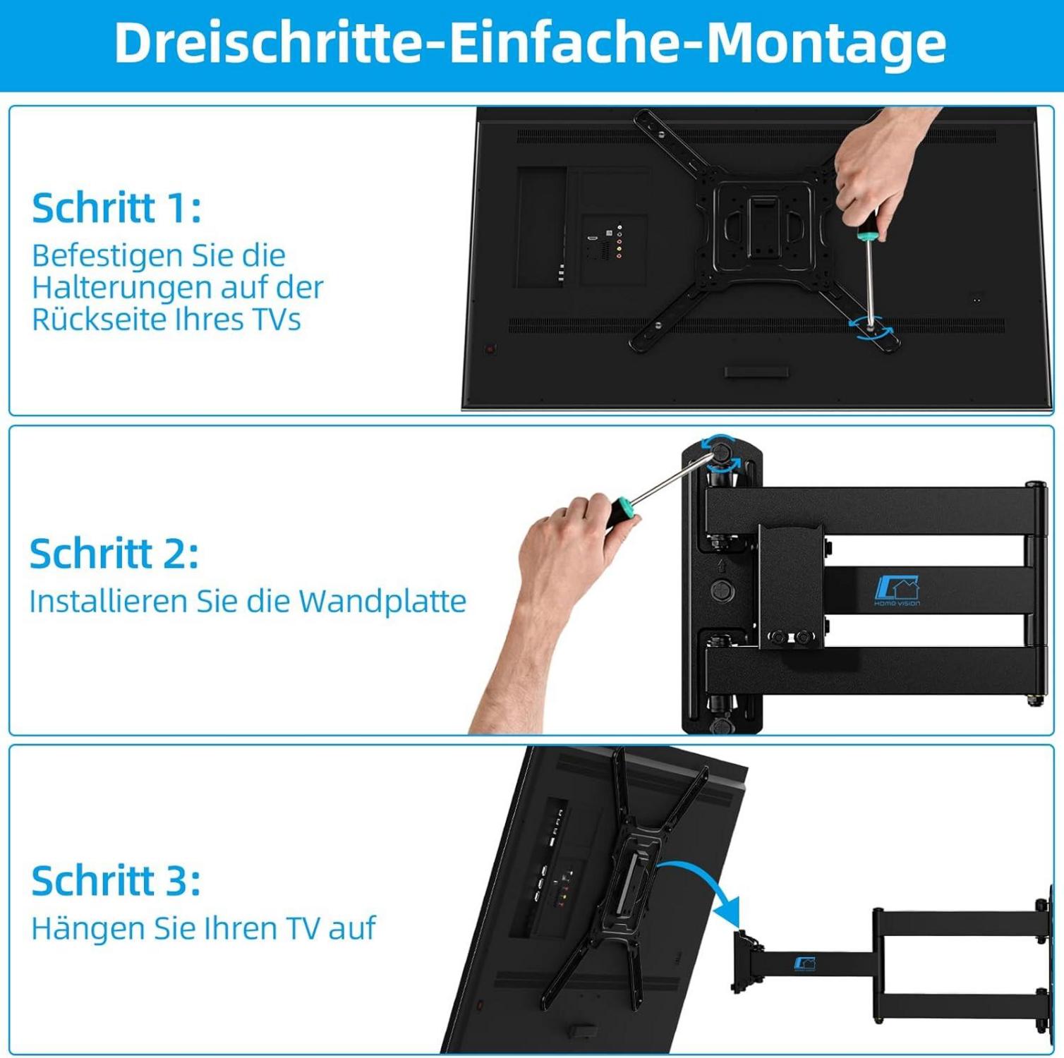 TV Wandhalterung Schwenkbar Neigbar 26-55 Zoll Bildschirme bis 40kg, Extra Langer Arm Flach Fernseher Curved Monitor Halterung Wand VESA 400x400mm