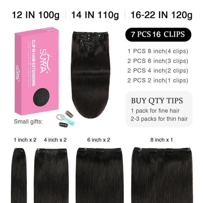 Echthaar Clip-In Extensions Gerade Schwarz 16 Zoll