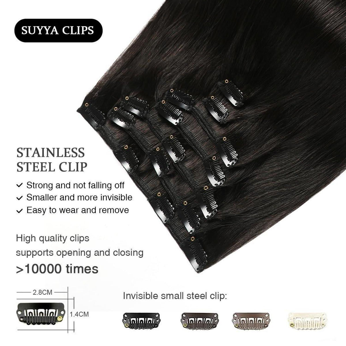 Echthaar Clip-In Extensions Gerade Schwarz 16 Zoll