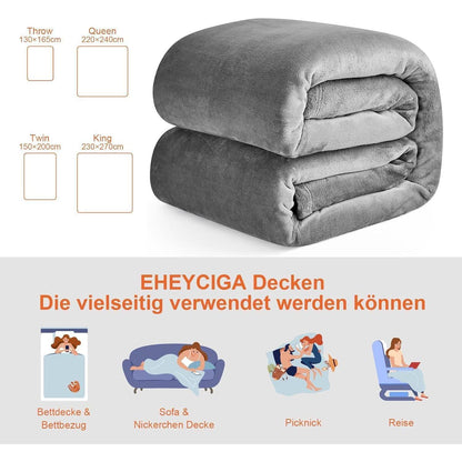 Kuscheldecke flauschig Grau weiche warme Fleecedecke 150x200