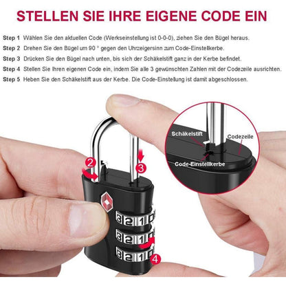 TSA Kofferschloss Zahlencode 3-stellig, Gepäckschloss