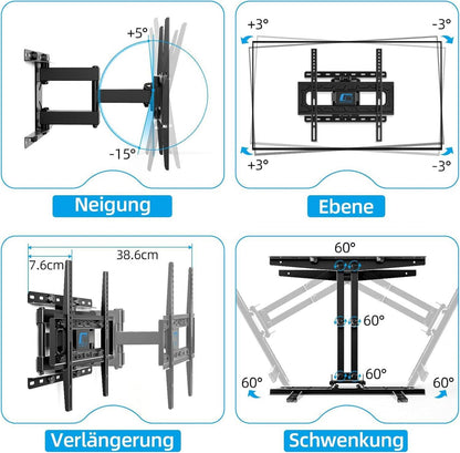 TV Wandhalterung Schwenkbar Neigbar 26-65 Zoll VESA 400x400mm 60KG Schwarz