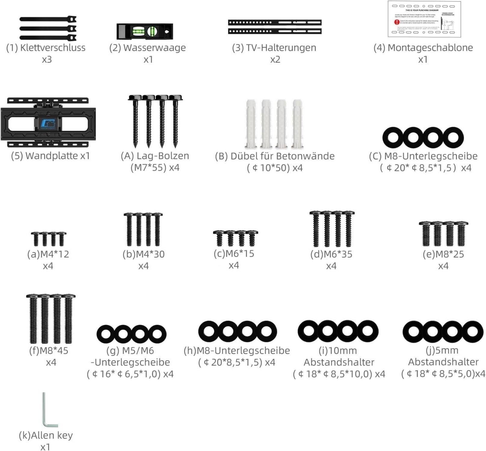 TV Wandhalterung Schwenkbar Neigbar für 26-65 Zoll Fernseher VESA 400x400mm bis 60KG