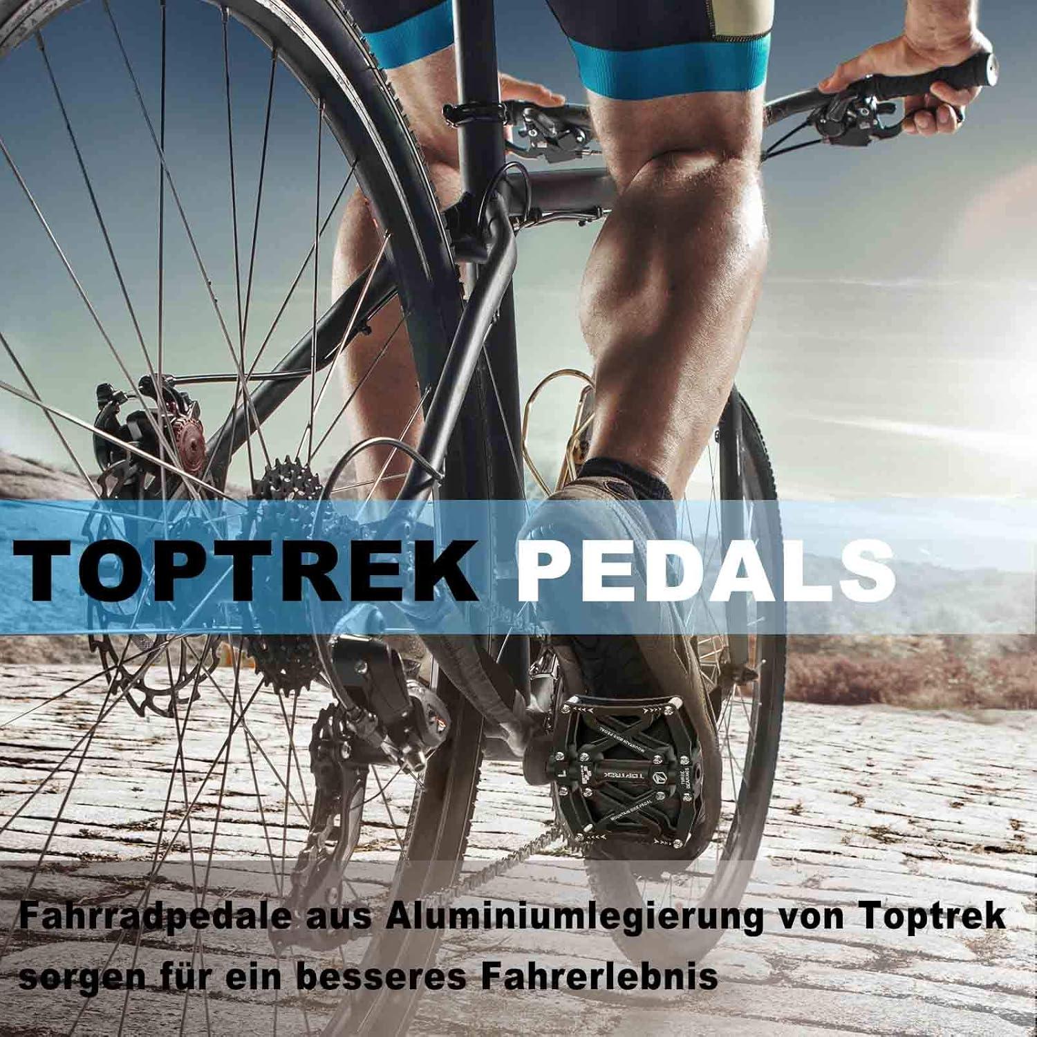 Toptrek Fahrradpedal 9/16 Zoll Achse CNC Aluminium MTB Pedal Schwarz