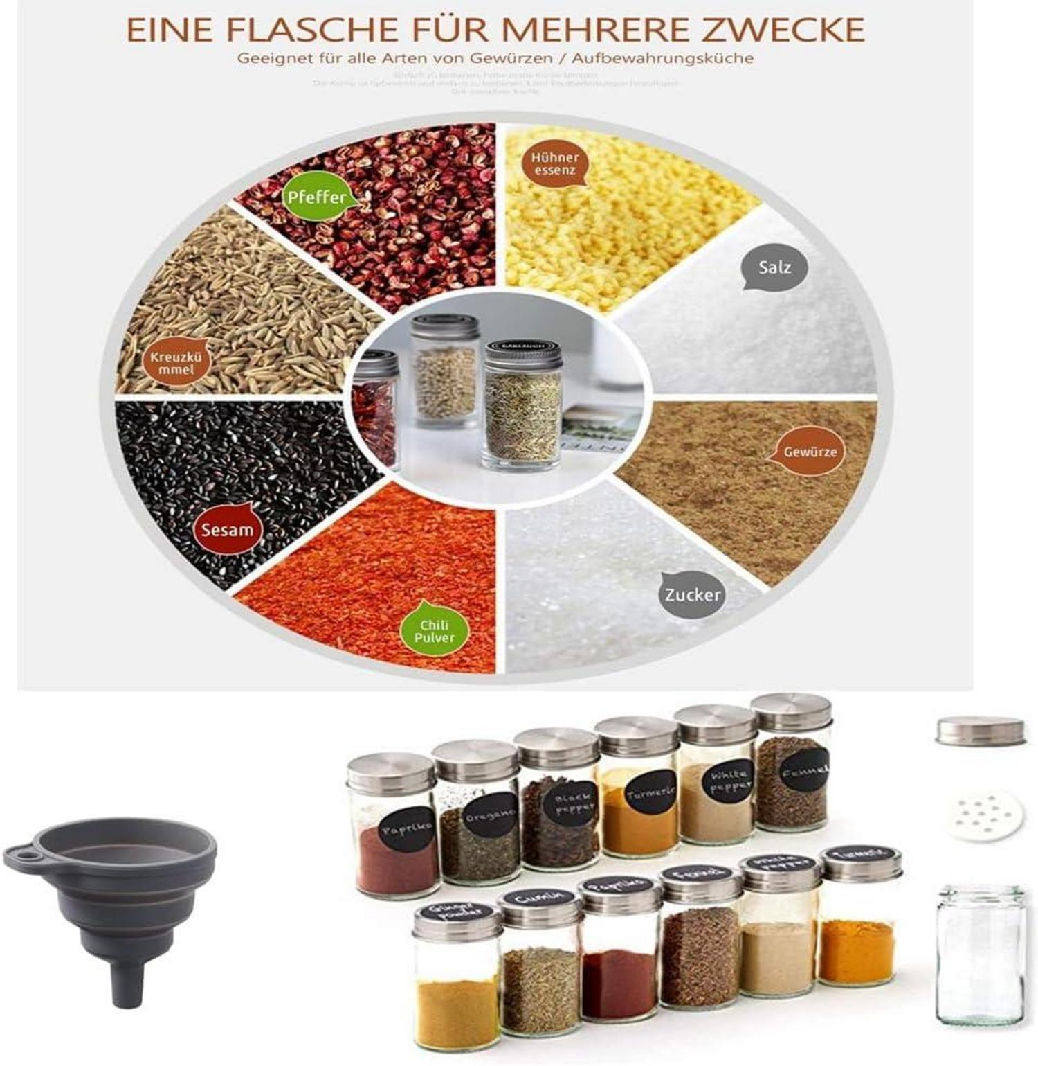 Gewürzkarussell 360° drehbar, 20 Glasgewürzgefäße, Edelstahl Gewürzregal