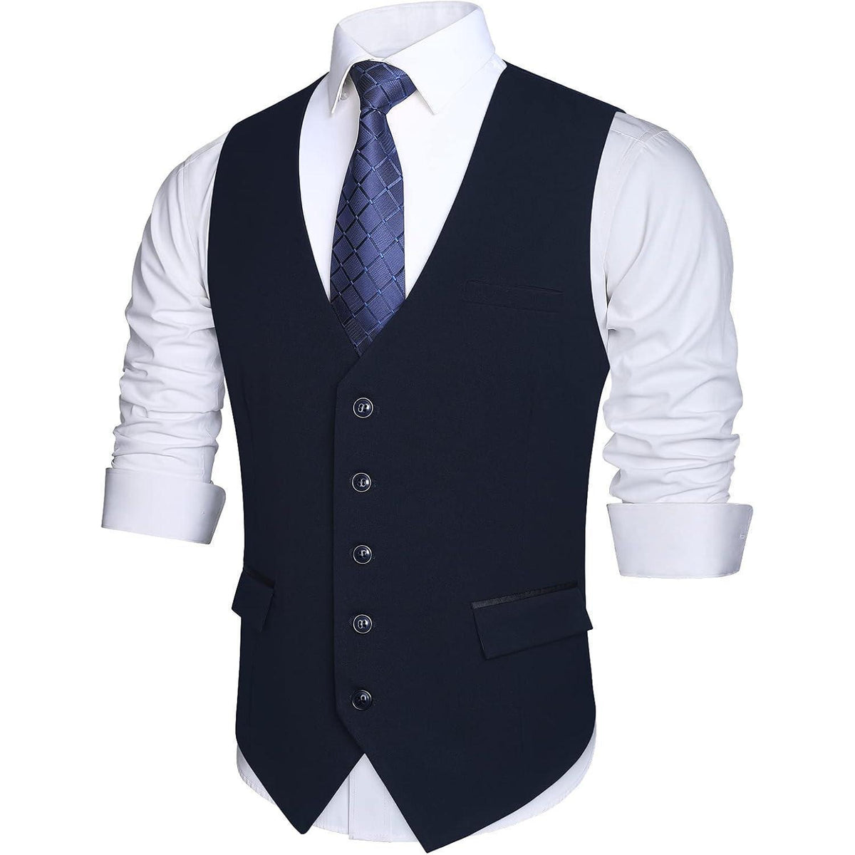Herren Anzugweste V-Ausschnitt mit Taschen Navy Blau M