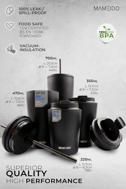 MAMEIDO Thermobecher 350ml Black Marble Edelstahl isoliert warmhaltend