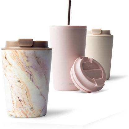 MAMEIDO Thermobecher 350ml doppelwandig isoliert Pearl