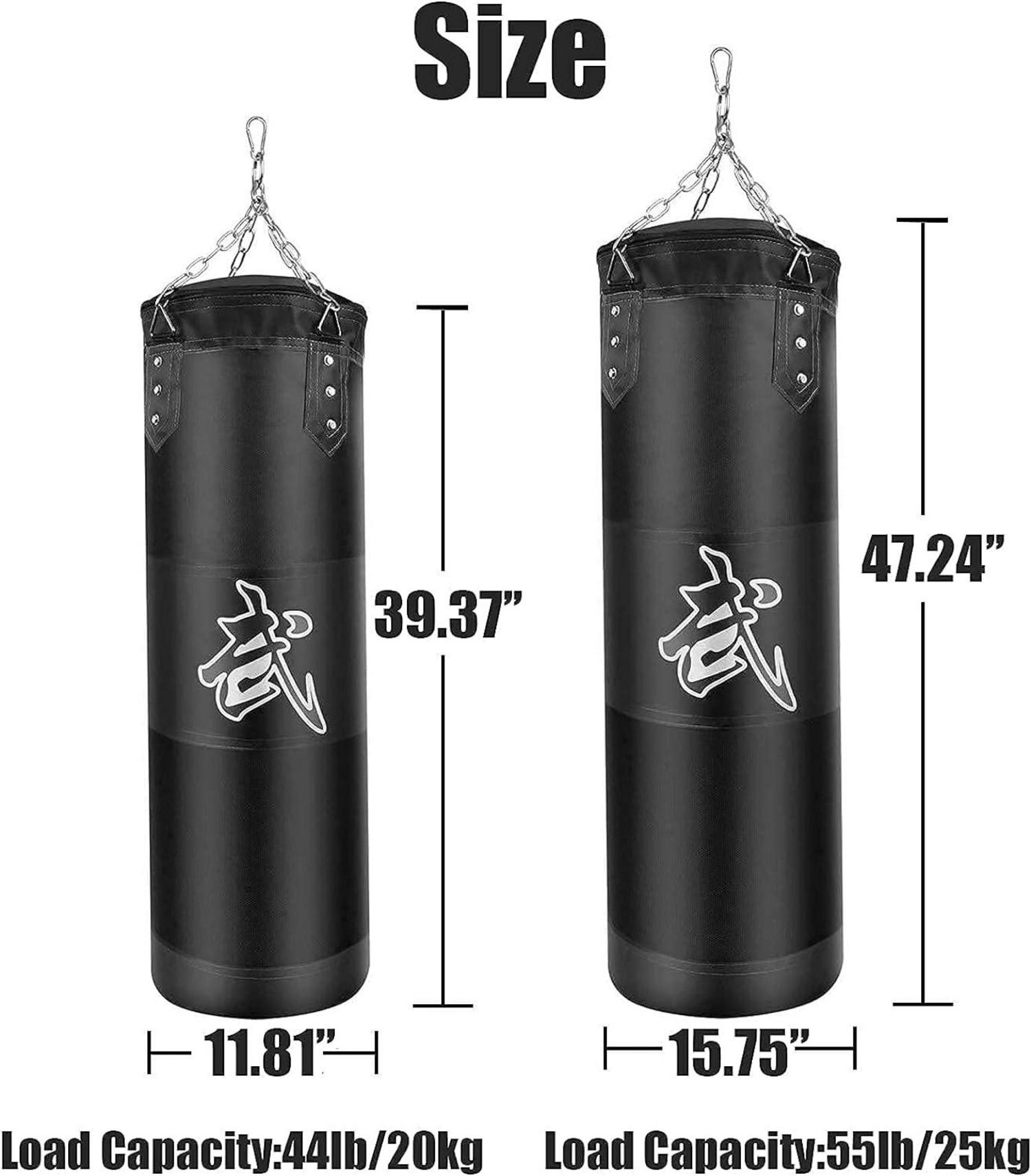 Schwerer Boxsack 100cm ungefüllt Set mit Zubehör MMA Kickboxen Schwarz