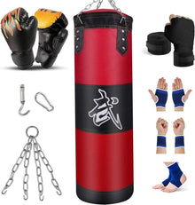 Schwerer Boxsack Set für Erwachsene & Kinder MMA Kickboxen 100cm Rot