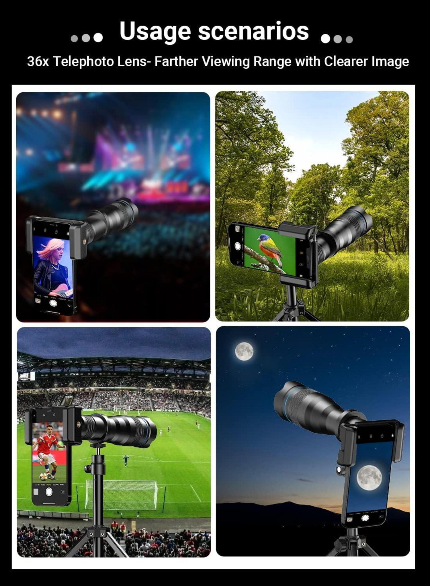 36X HD Apexel Teleobjektiv Stativ für iPhone 12 11pro Samsung Huawei