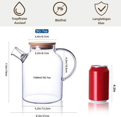 Glasteekanne 1500ML Siebeinsatz Herdsicher lose Blätter Tee