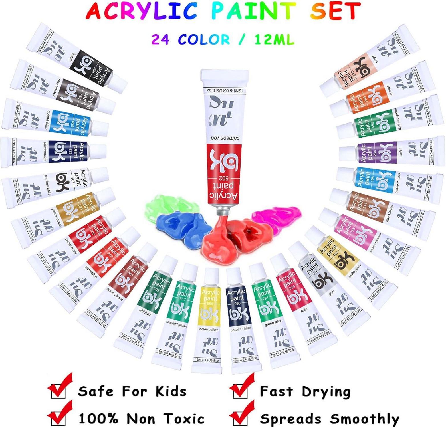 Acrylfarben Set 33 Stück mit Leinwand, Pinselset & Mischpalette