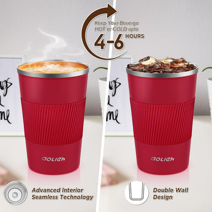 Thermobecher Kaffeebecher Auslaufsicher Edelstahl Travel Mug 380ML Rot