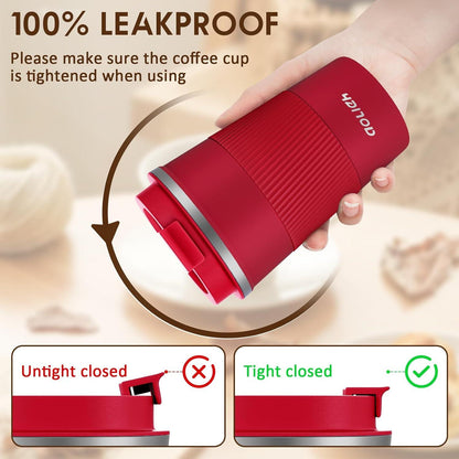 Aolieh Thermobecher 380ml Rot Edelstahl Isolierbecher Travel Mug Kaffee Tee